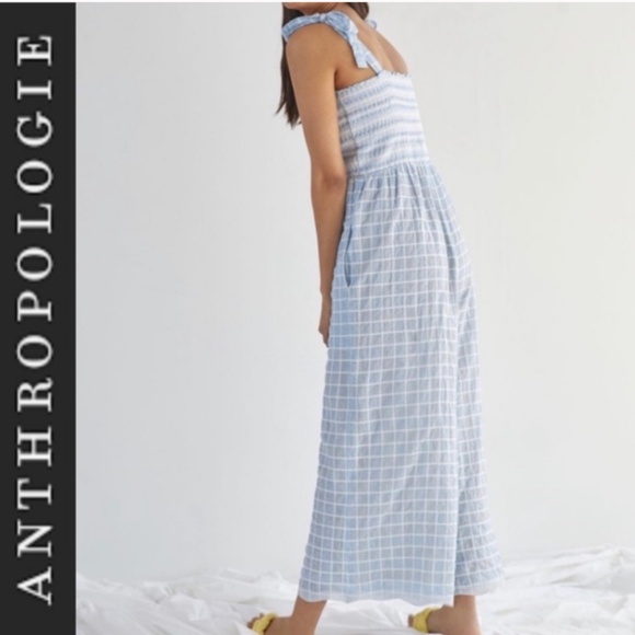 Anthropologie Light Blue Plaid Jumpsuit - Picture 3 of 5